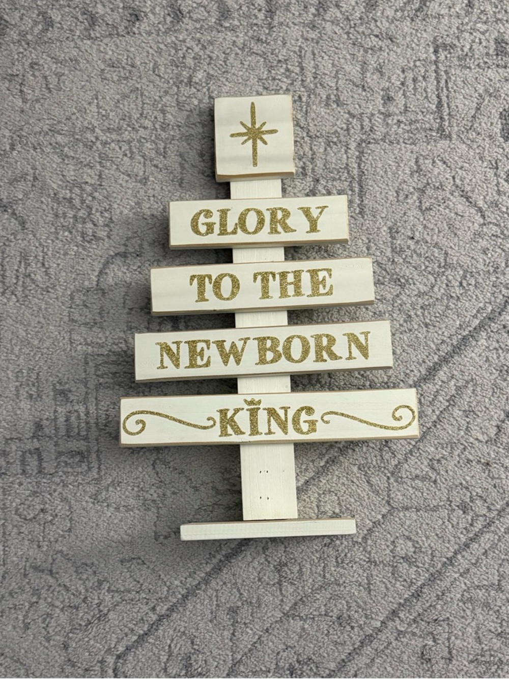 Glory to the Newborn King Gold and White Holiday Tree Sign